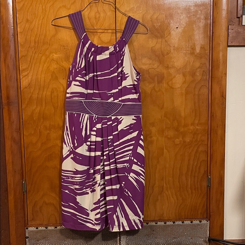 BCBGMaxAzria Purple and Cream Patterned Midi Dress